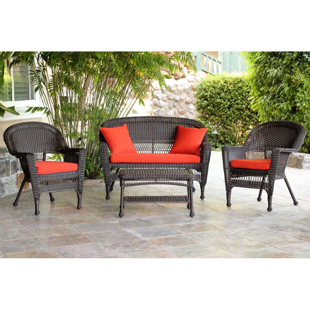 Espresso Wicker 4-piece Patio Conversation Set