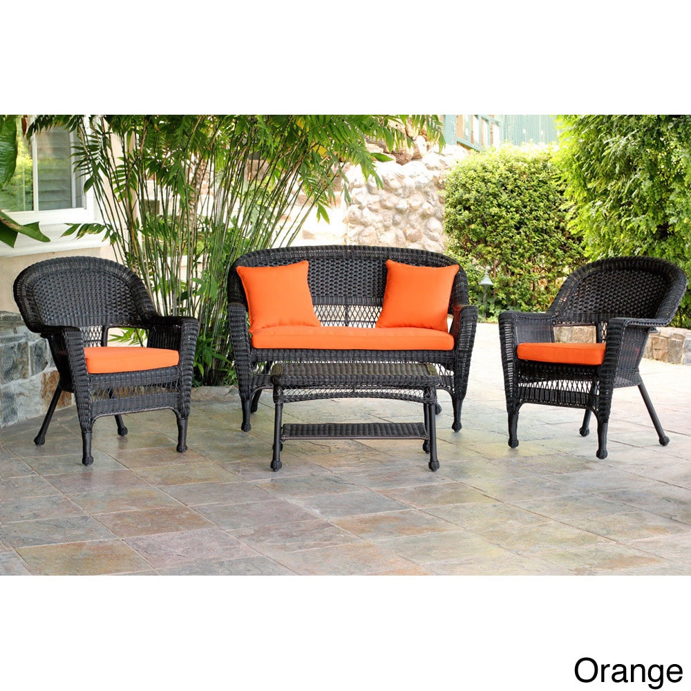 Espresso Wicker 4 piece Patio Conversation Set