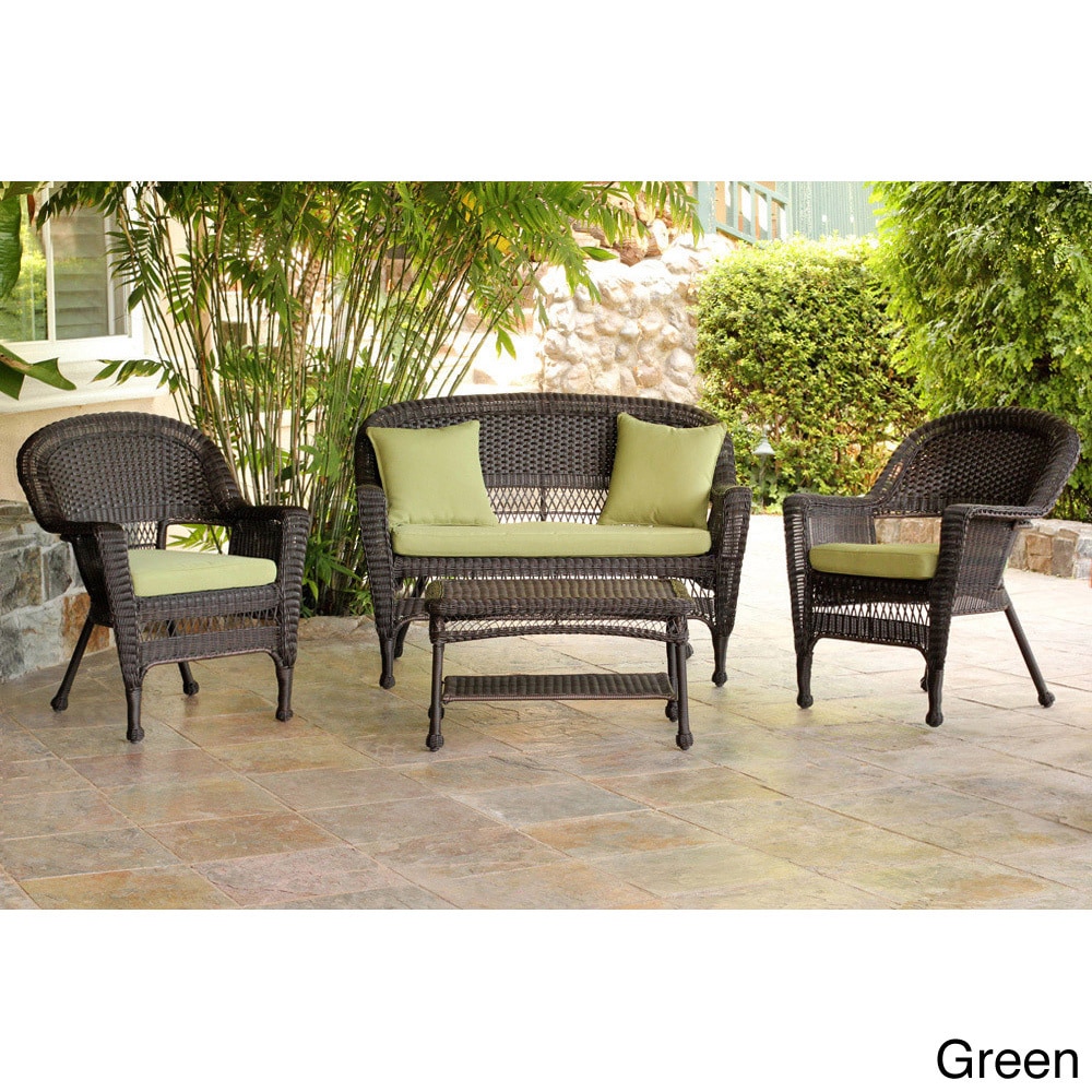 Espresso Wicker 4 piece Patio Conversation Set