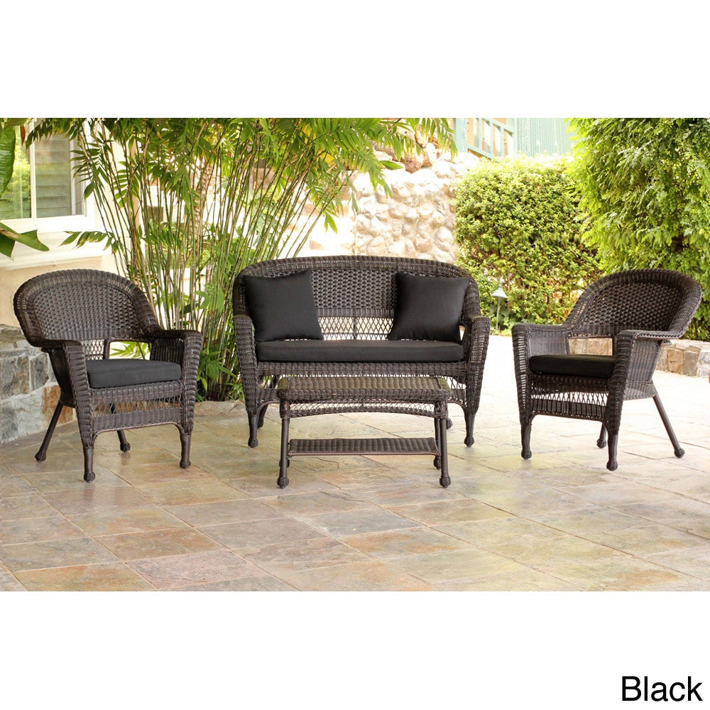 Espresso Wicker 4 piece Patio Conversation Set