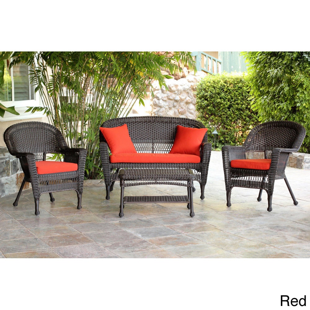 Espresso Wicker 4 piece Patio Conversation Set