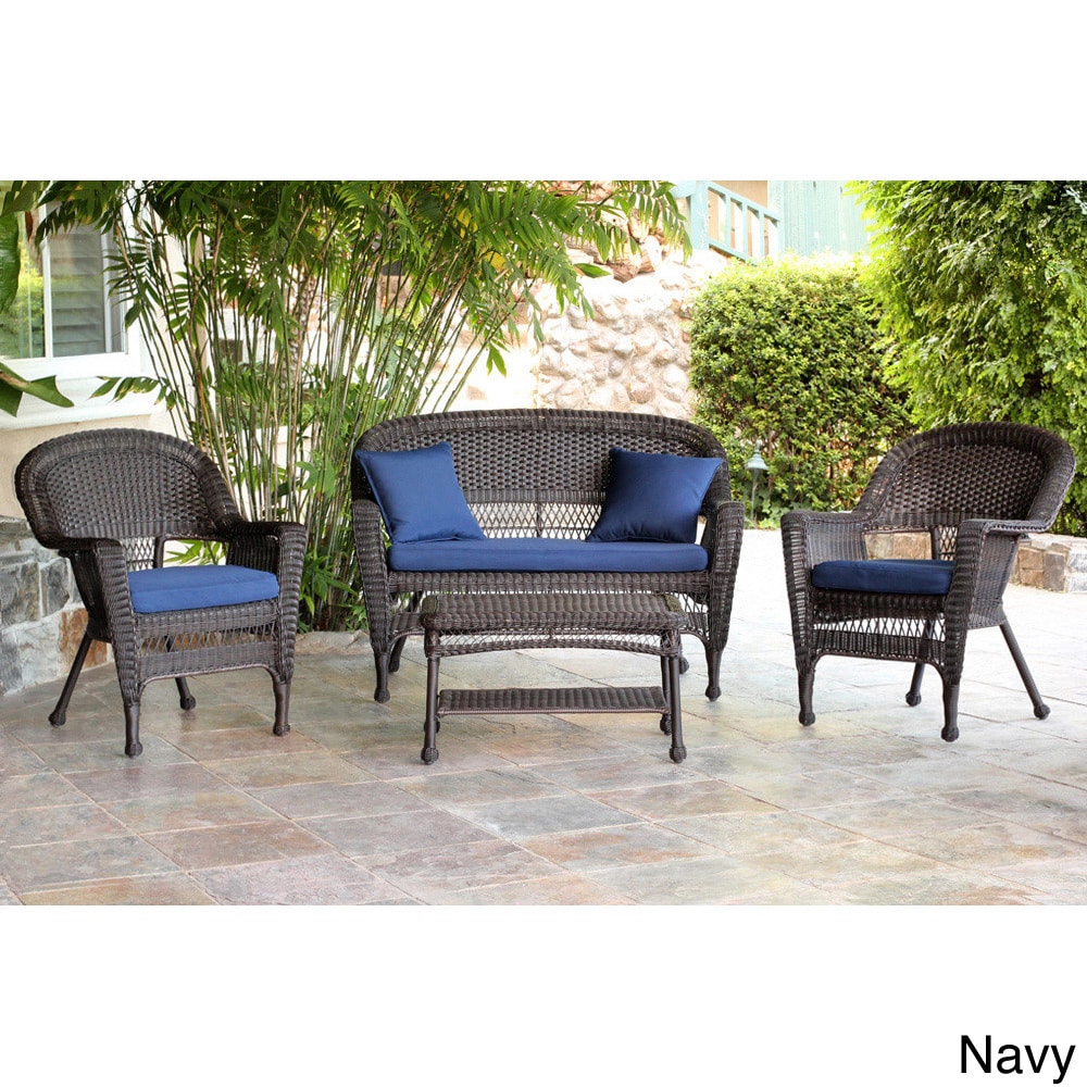 Espresso Wicker 4 piece Patio Conversation Set