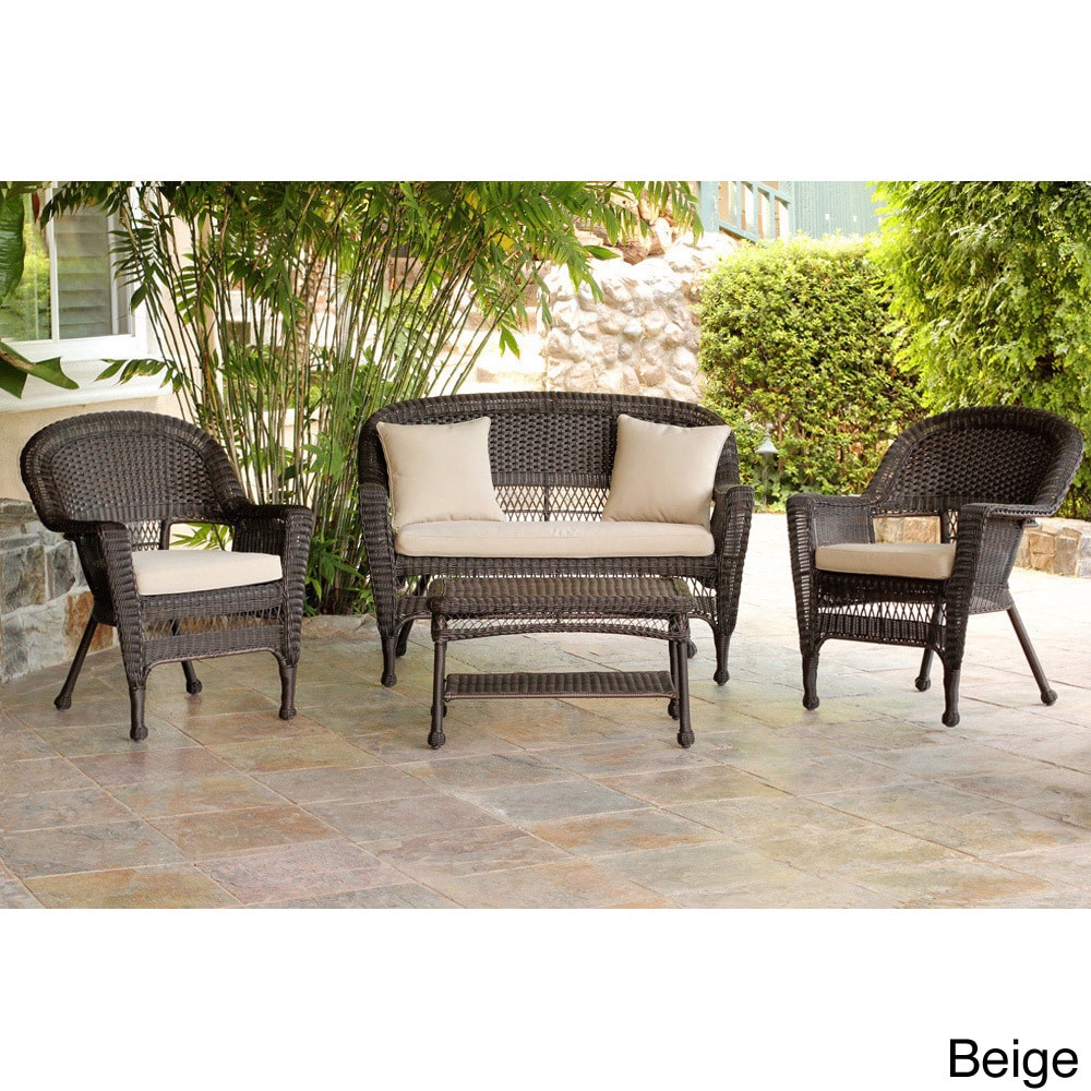 Espresso Wicker 4 piece Patio Conversation Set