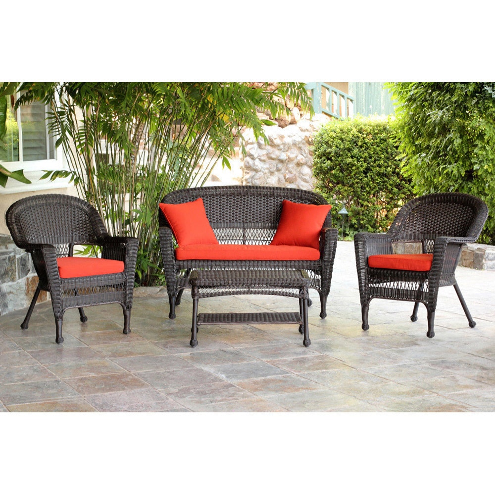 Espresso Wicker 4 piece Patio Conversation Set