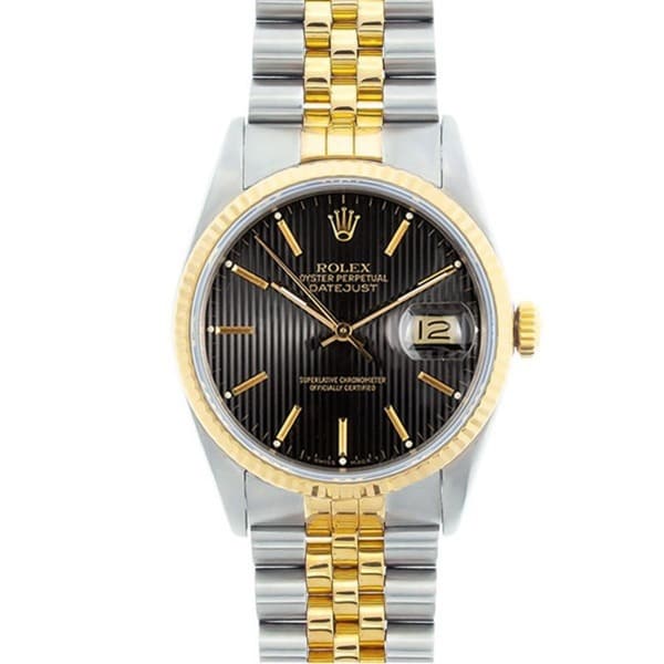 Pre-owned Rolex Men's Datejust Two-tone Black Tapestry Dial Watch