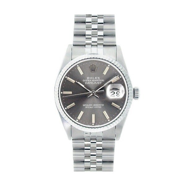 Pre owned Rolex Mens Datejust Stainless Steel White Gold Grey Dial