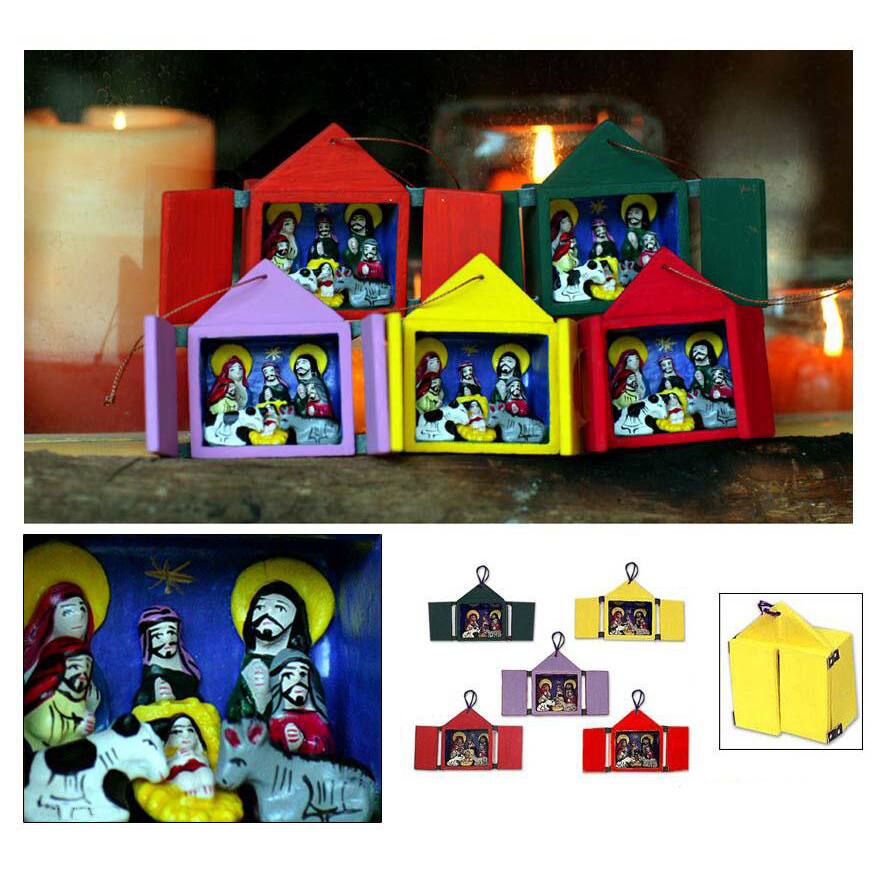 Handmade Set of 5 Ceramic 'Retablos' Ornaments (Peru)