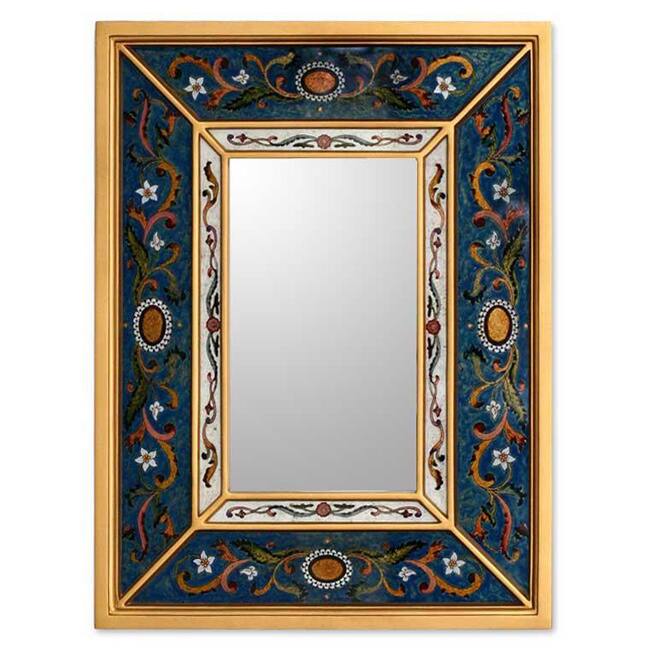 Handcrafted Reverse Painted Glass 'Sunflower Skies' Mirror , Handmade in Peru