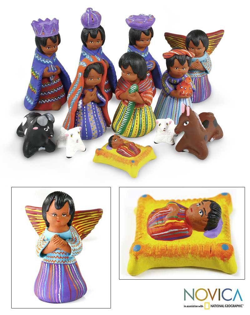 Handmade Set of 12 Ceramic 'Chichicastenango' Nativity Scene (Guatemala)