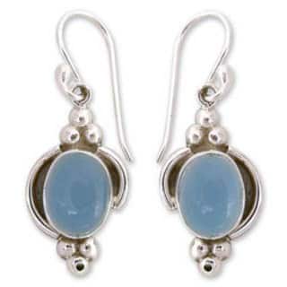 Handmade Sterling Silver 'Sky Charm' Chalcedony Dangle Earrings (India)