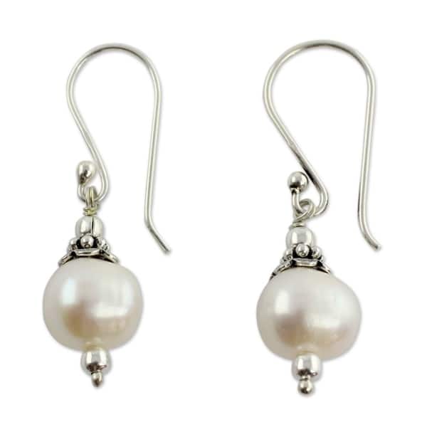 slide 4 of 5, NOVICA Handmade Mumbai Moonlight Freshwater Pearl Dangle Earrings (India) - 1.3*0.4