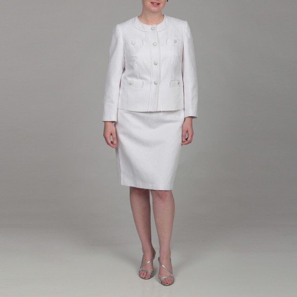 John Meyer Women's Plus Size White Embellished Four-button Skirt Suit ...
