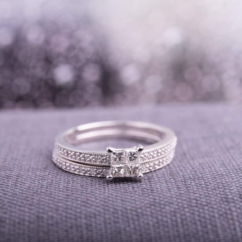Miadora 10k White Gold 1/3ct TDW Princess-cut Diamond Bridal Ring Set