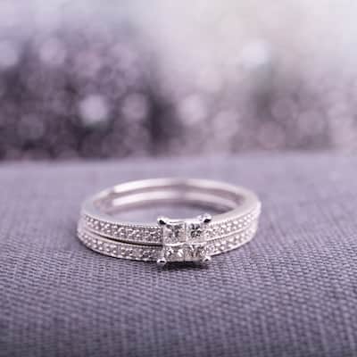 Miadora 10k White Gold 1/3ct TDW Princess-cut Diamond Bridal Ring Set