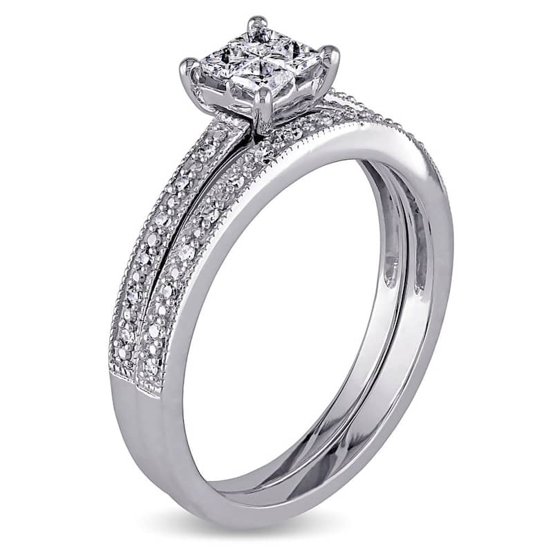 Miadora 10k White Gold 1/3ct TDW Princess-cut Diamond Bridal Ring Set