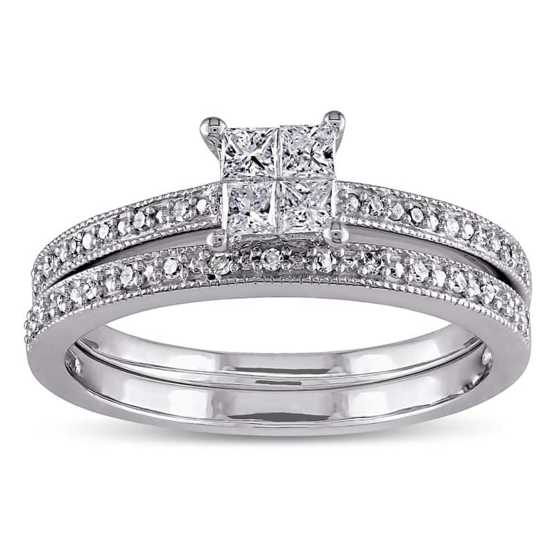 Miadora 10k White Gold 1/3ct TDW Princess-cut Diamond Bridal Ring Set - 5
