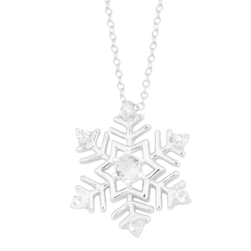 Fremada Rhodium Plated Sterling Silver Cubic Zirconia Snowflake Necklace - Silver