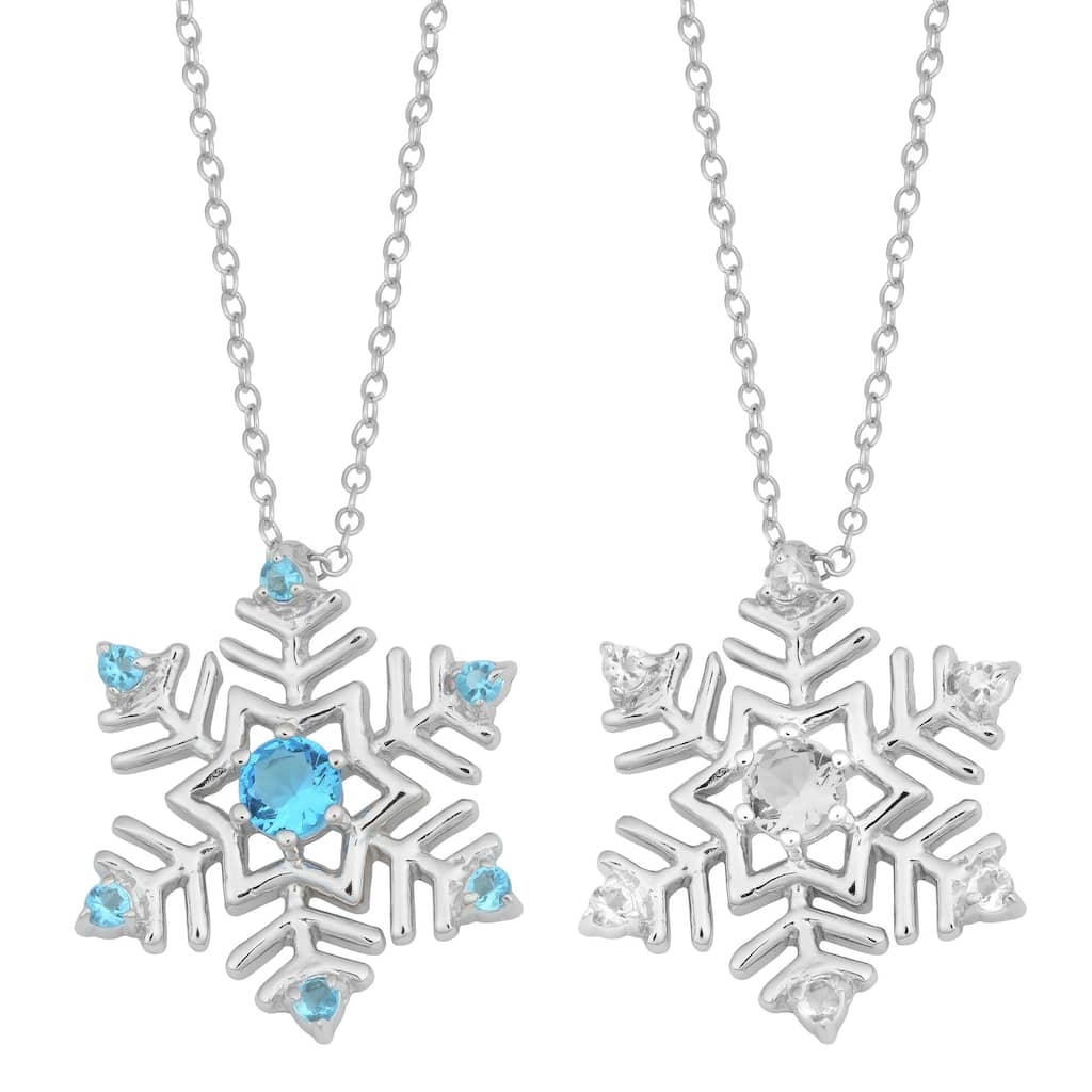 Fremada Rhodium Plated Sterling Silver Cubic Zirconia Snowflake Necklace