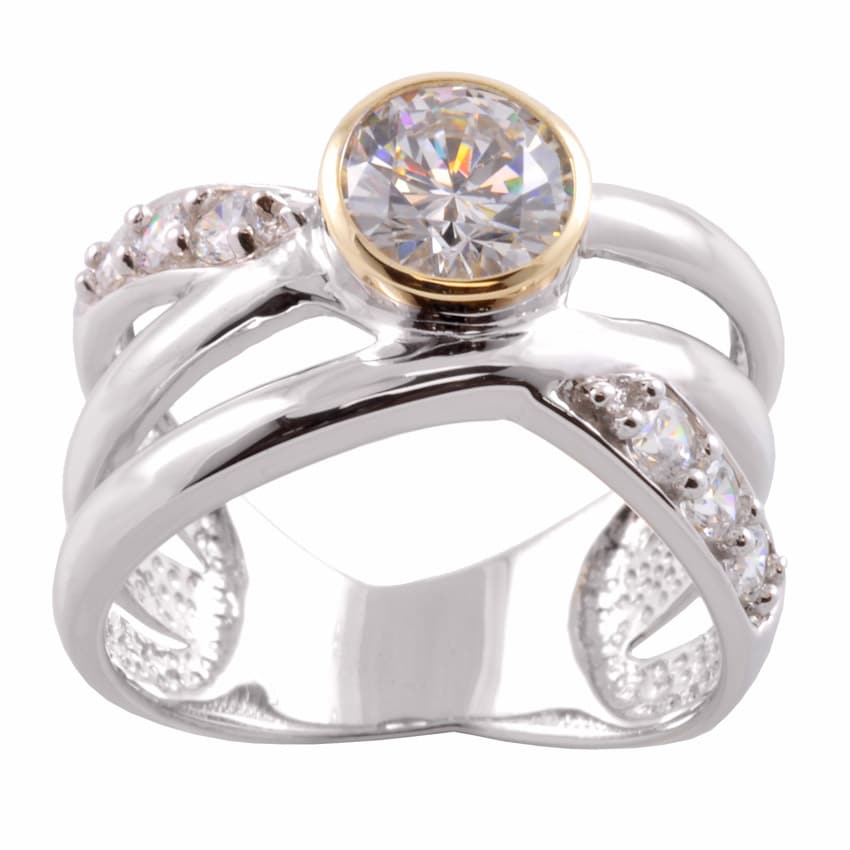 Michael Valitutti 14k Gold and Silver Roundcut Cubic Zirconia Ring