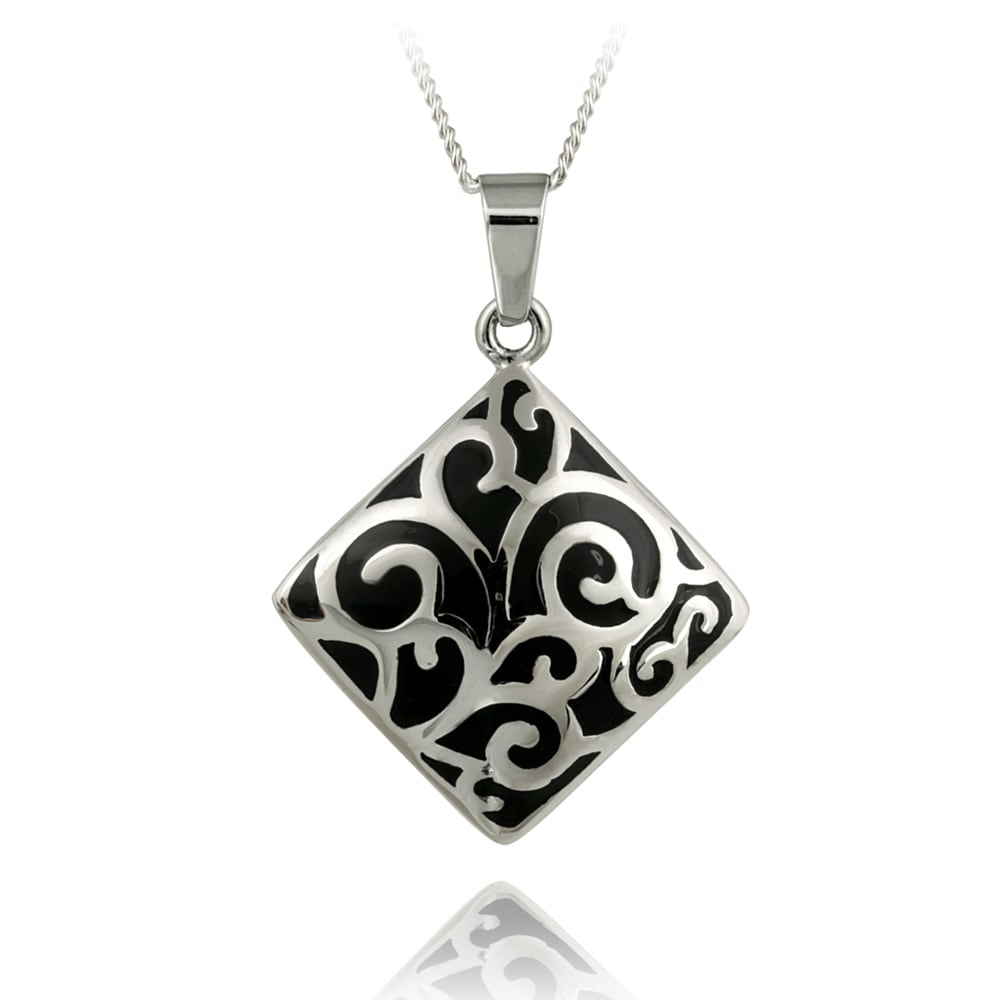 Shop Glitzy Rocks Stainless Steel Black Enamel Paisley Design Necklace Free Shipping On Orders