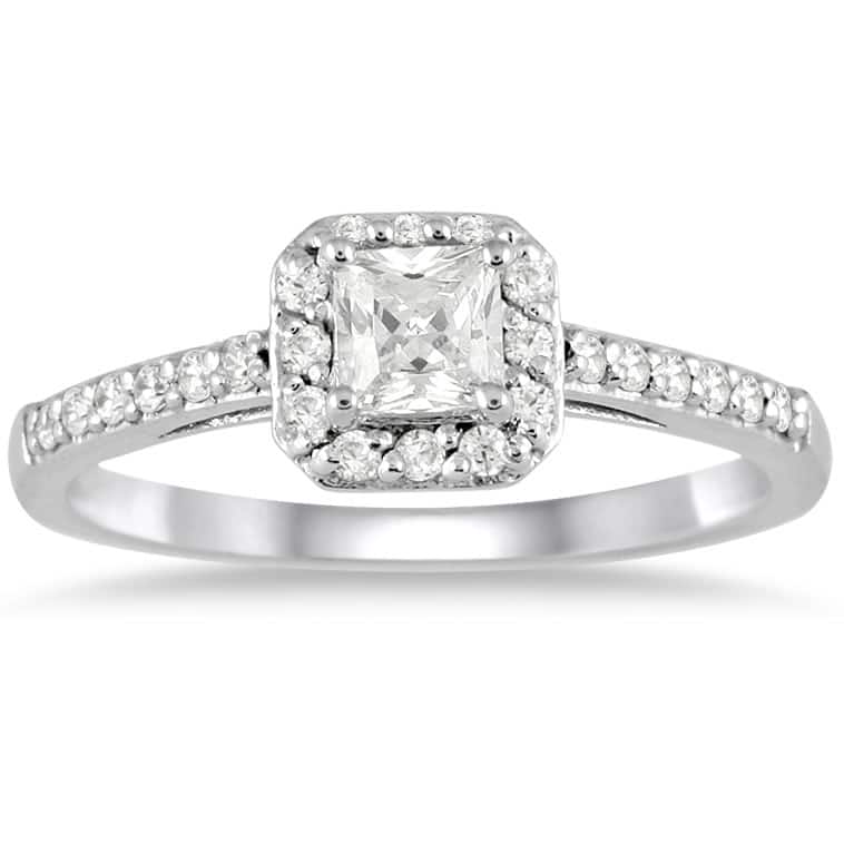 10k White Gold 1/2ct TDW Diamond Halo Engagement Ring