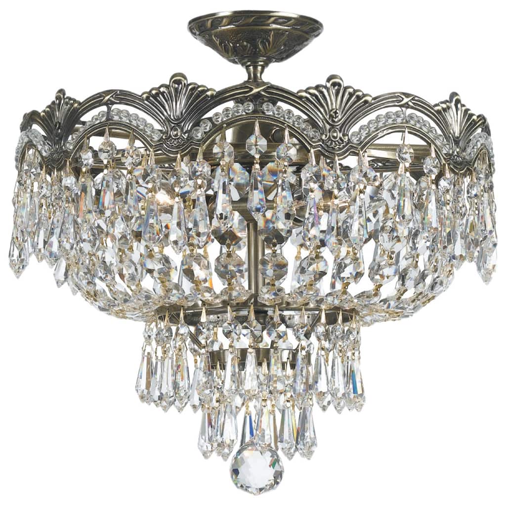 Majestic 3-light Historic Brass Italian Crystal Semi-flush Mount - Historic Brass