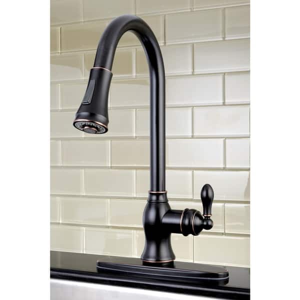 slide 2 of 2, Classic Two-Tone Oil Rubbed Bronze Single Handle Faucet with Pull Down Spout