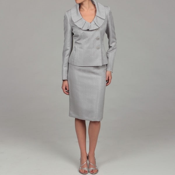 Evan Picone Women's Platinum Ruffle Collar Skirt Suit - 14003812 ...