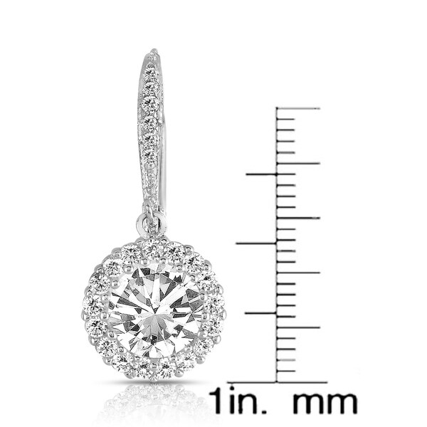 Collette Z Sterling Silver Round-cut Cubic Zirconia Halo Drop Earrings