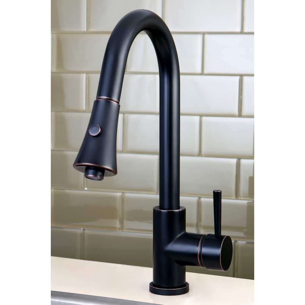 Kingston Brass Kitchen Two-Tone Oil Rubbed Bronze Single Handle Faucet with Pull Down Spout - Oil Rubbed Bronze