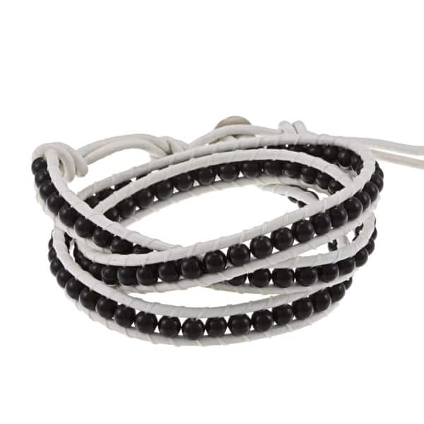 La Preciosa Sterling Silver Onyx Leather Wrap Bracelet Overstock