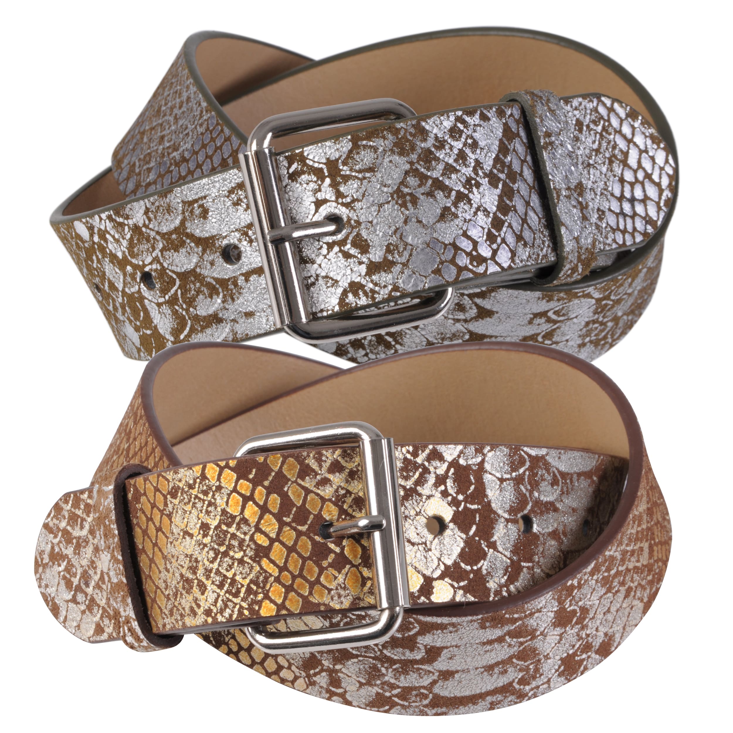Journee Collection Women's Metallic Python Print Leather Belt Strap