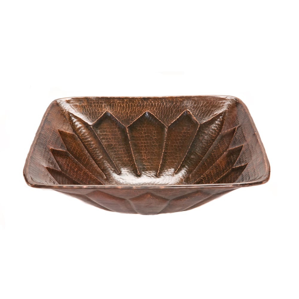 Premier Copper Products Square Hammered Copper Feathered Vessel Sink