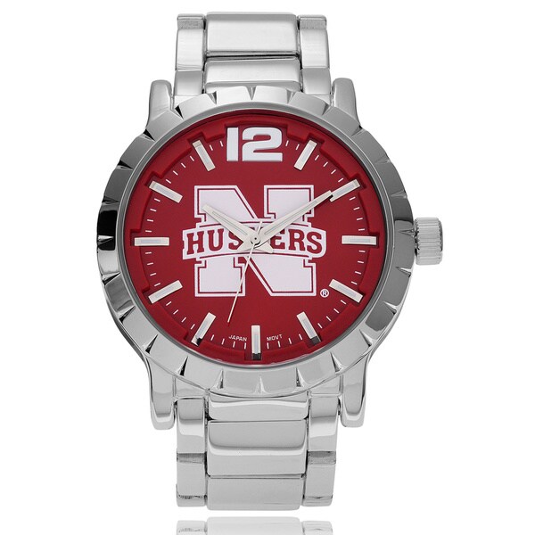 Shop Geneva Platinum Men's Nebraska Huskers Link Watch - Free Shipping ...