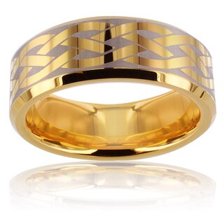 Tungsten Carbide Gold Brushed Laser etched Celtic Design Ring Men's Rings