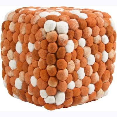 Felted Orange/ Cream Wool Poufs