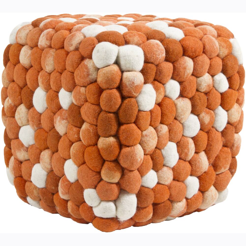 Felted Orange/ Cream Wool Poufs