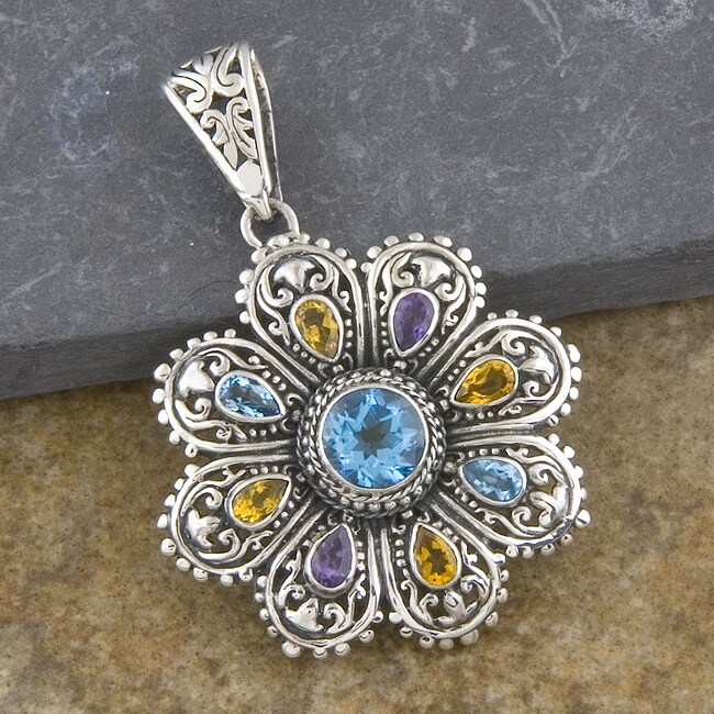 Sterling Silver Multi Gemstone 'Cawi' Pendant (Indonesia) - Overstock ...