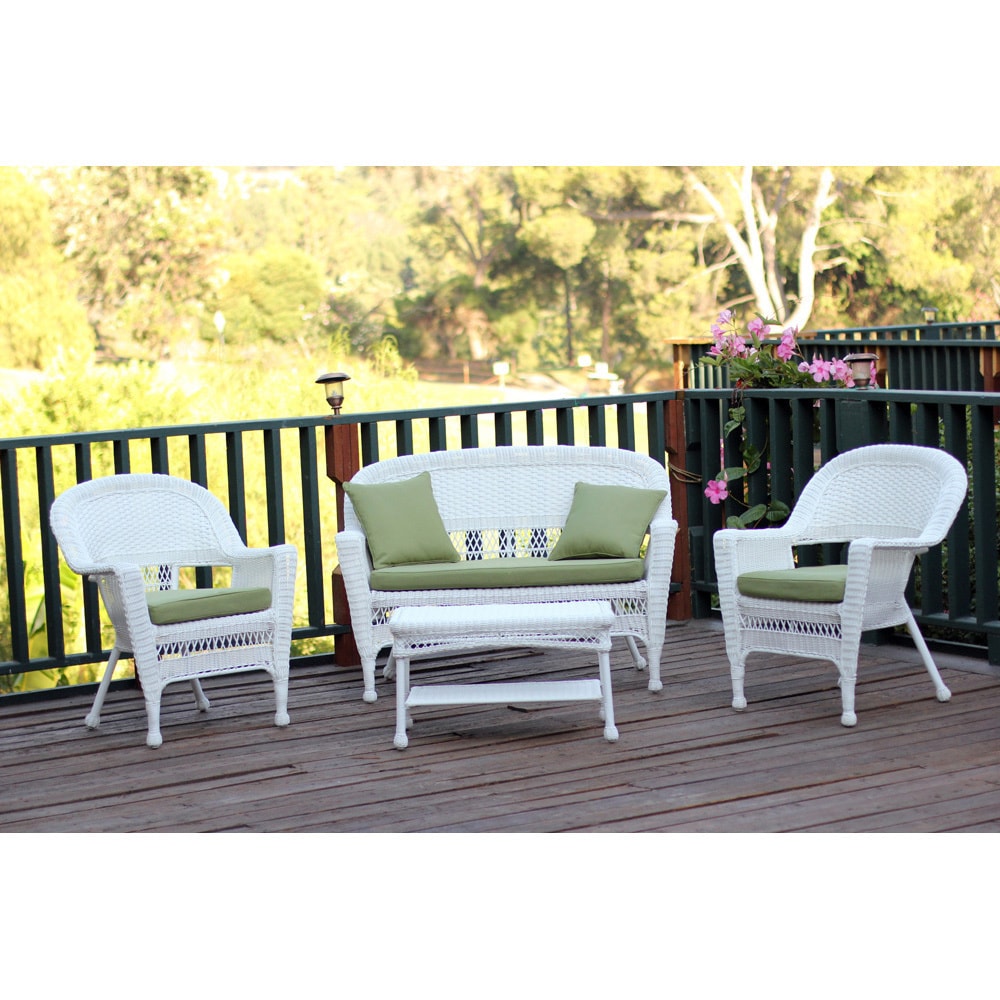 White Wicker 4 piece Patio Conversation Set