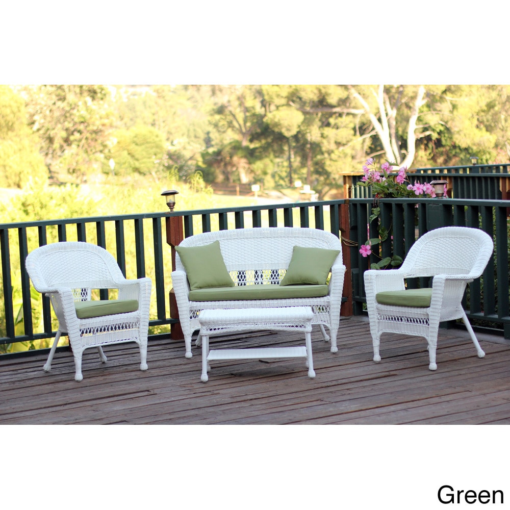 White Wicker 4 piece Patio Conversation Set