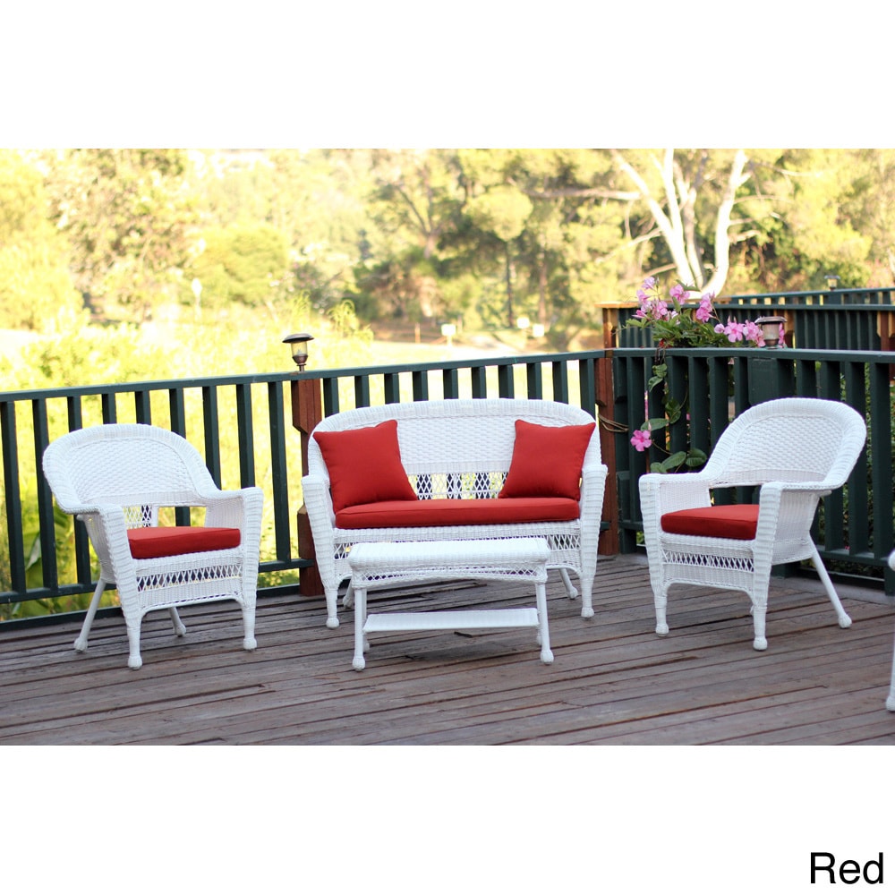 White Wicker 4 piece Patio Conversation Set