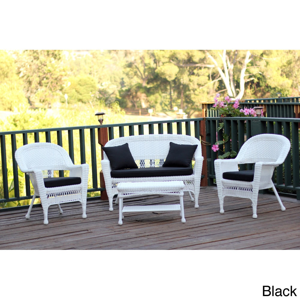 White Wicker 4 piece Patio Conversation Set