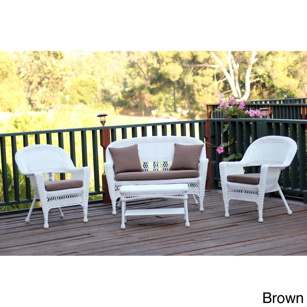 White Wicker 4 piece Patio Conversation Set