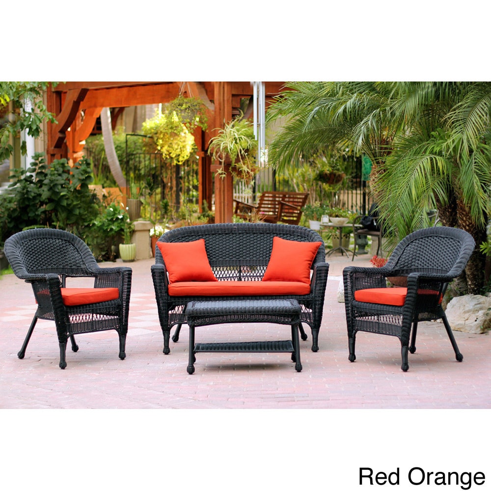 Wicker Lane Black Wicker 4 piece Patio Conversation Set Black Size 4 Piece Sets