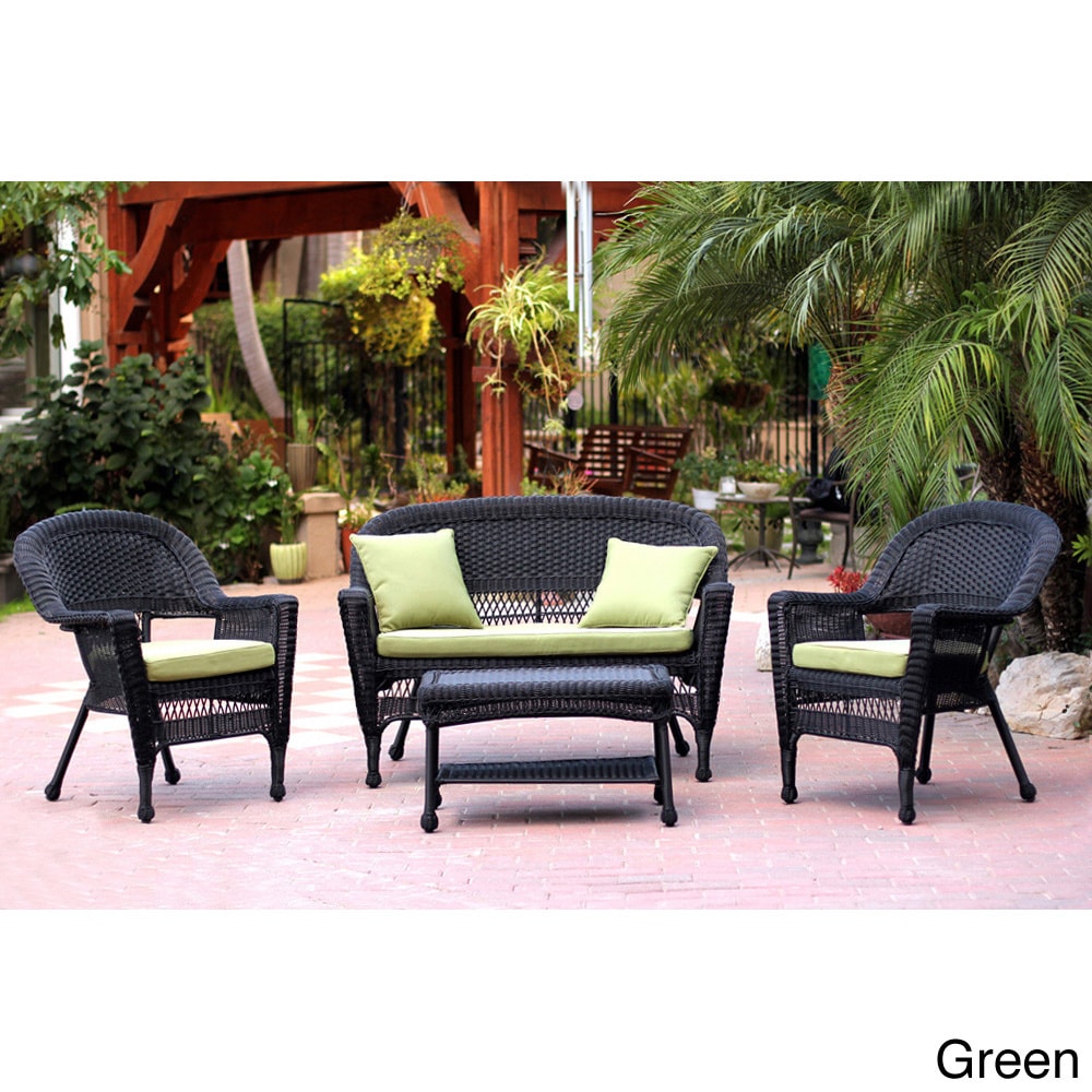 Black Wicker 4 piece Patio Conversation Set