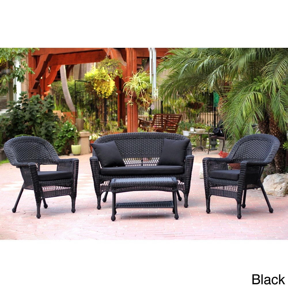 Black Wicker 4 piece Patio Conversation Set