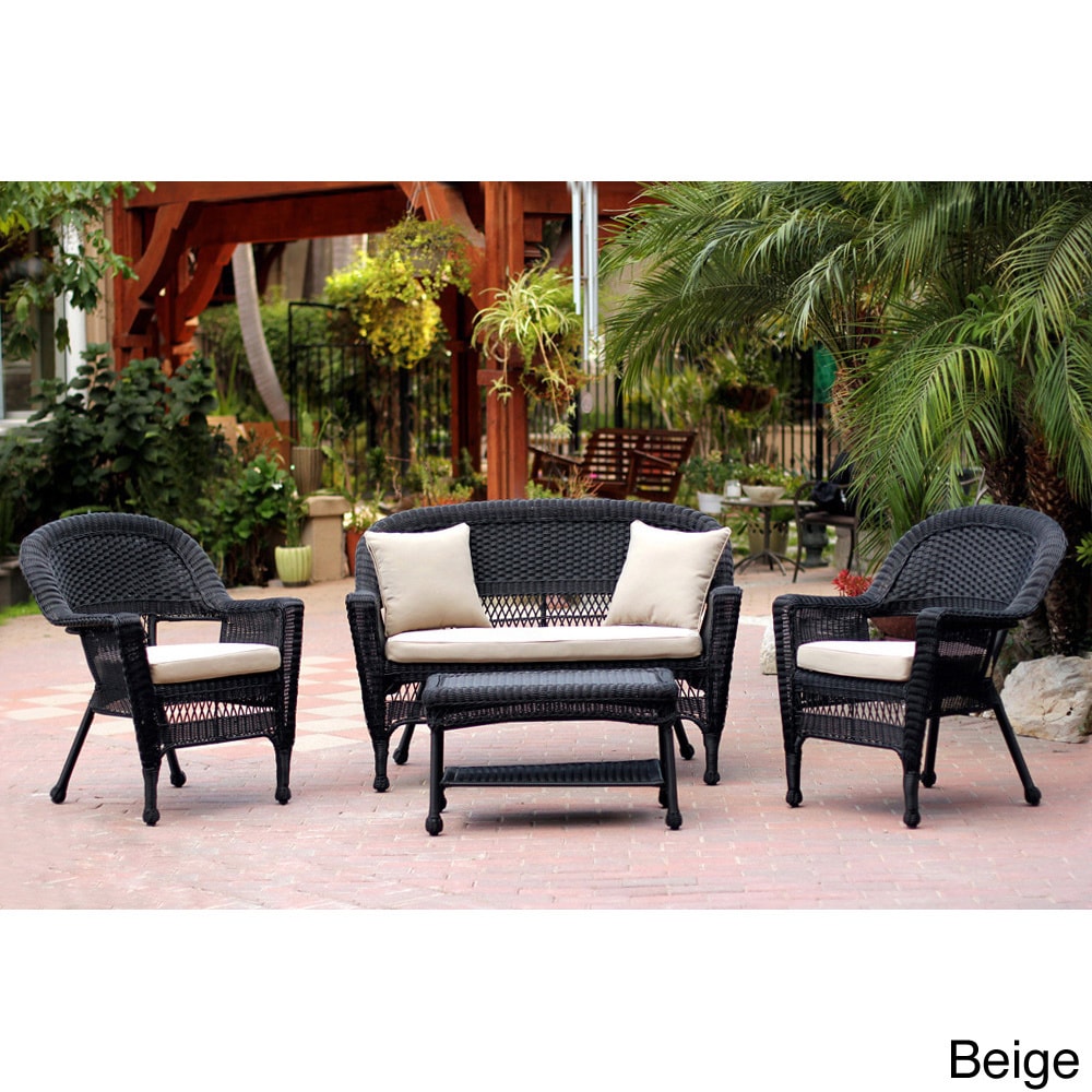 Wicker Lane Black Wicker 4 piece Patio Conversation Set Black Size 4 Piece Sets