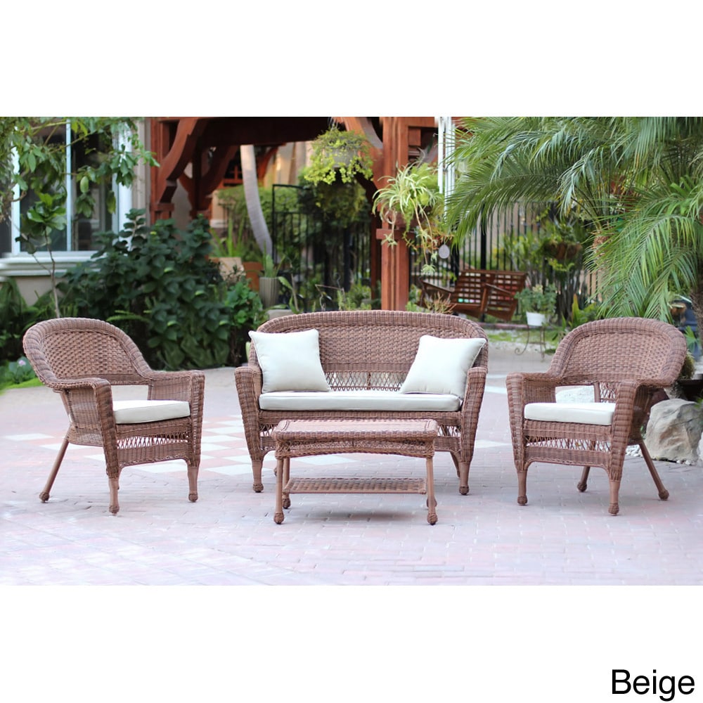 Honey Wicker 4 piece Patio Conversation Set