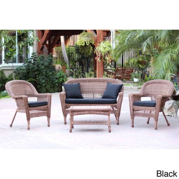 Honey Wicker 4 Piece Patio Conversation Set Free Shipping Today Honey Wicker 4 Piece Patio Conversation Set