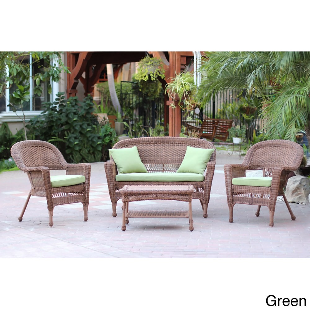 Honey Wicker 4 piece Patio Conversation Set